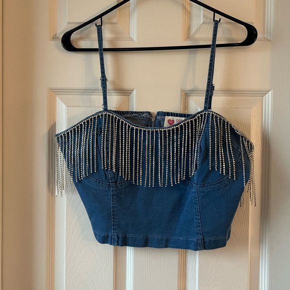 SouthernFriedChics Denim Rhinestone Fringe Size 3X NWT - Picture 2 of 4